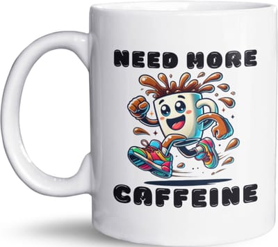 NietMokken.nl - Grappige mok - Need More Caffeine - Energiek koffiebeker design - Beide zijden bedrukt - Vaatwasser- en magnetronbestendig - Leuk als cadeau voor koffieliefhebbers - Keramische tas 325ml
