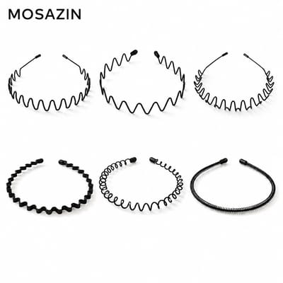 MOSAZIN Haarband Heren en Dames – 6 Stuks Metalen Haarbanden Zwart – Unisex Sport Haarband – Verstelbaar