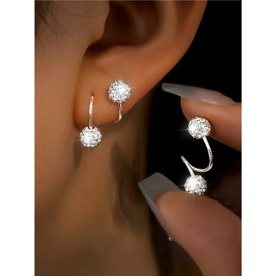 1 Paire Boucles d'Oreilles Boules à Fermeture Vis Double Tête de Luxe, Clous d'Oreilles Uniques en Forme de S one-size argenté