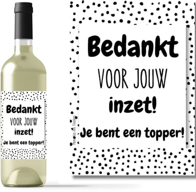Wijnetiket "Bedankt voor jouw Inzet – Je bent een Topper!" – Bedankje voor Collega's en Medewerkers