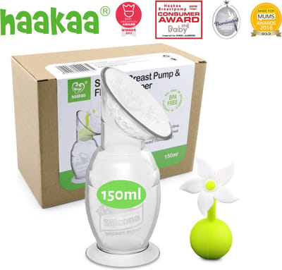 HAAKAA - Siliconen Borstkolf - 150ml + Witte Bloem - Borstvoeding - Lekschaal