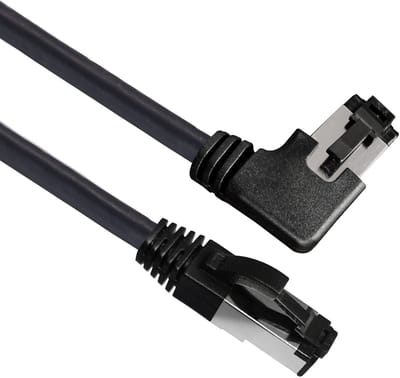 Maxtrack TI52-0,5L RJ45 Netwerkkabel, patchkabel CAT 8.1 S/FTP 0.50 m Zwart 90° haaks naar links, Afgeschermd (enkel) 1 stuk(s)