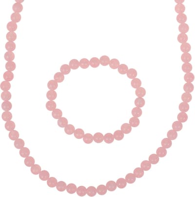 Kinderketting en Kinderarmbandje - Set - Roze gewolkte kraaltjes 6mm - Elastisch
