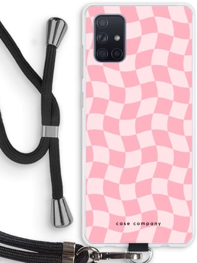 Case Company® - Hoesje met koord geschikt voor Samsung Galaxy A71 hoesje met Koord - Grid Roos - Telefoonhoesje met Zwart Koord - Bescherming aan alle Kanten en Over de Schermrand