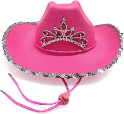 Roze Cowgirl Hoed, Cowboy Hoed met Roze Kroon, Ideaal voor Feestjes, Halloween en Carnaval, Kostuumaccessoires voor Vrouwen