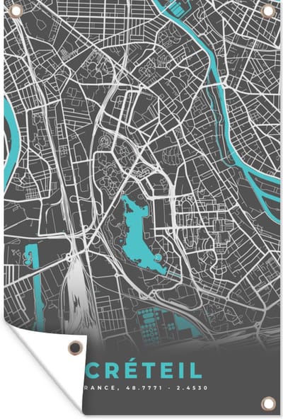 Muurdecoratie Créteil - Frankrijk - Plattegrond - Kaart - Stadskaart - 120x180 cm - Tuinposter - Tuindoek
