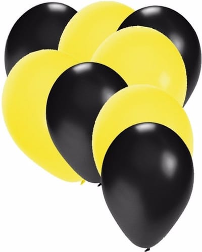 Shoppartners party ballonnen - zwart en geel - 30x stuks - feestartikelen - versiering - 27 cm