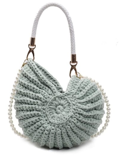 VHV - Schoudertas dames - Crossbodytas dames - Gehaakte tas - Schelptas - Handgemaakt - Met parelketting - Voor strand, vakantie en zomer - Uniek cadeau - Groen