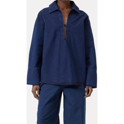 Closed Deep V Neck Blouse Dark Blue Maat: S | Longsleeves Outlet | Dames | Blauw