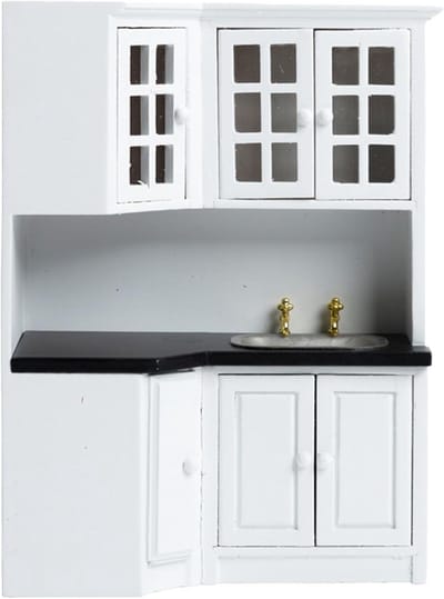 Poppenhuis Keuken - Miniatuur Meubels - Diorama Maken - Hoogwaardig Hout - 1:12 Schaal - Wit