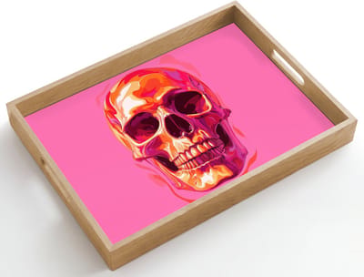 Dienblad hout 50x35 cm - Schootdienblad - Felroze - Tanden - Schedel - Borrelplank rechthoek - Plateau dienbladen