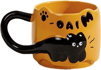 Schattige zwarte kattenmok met 3D kitten, keramische koffiekop met staarthandvat, leuk cadeau voor kattenliefhebbers, vrouwen en moeders voor verjaardagen en feestdagen