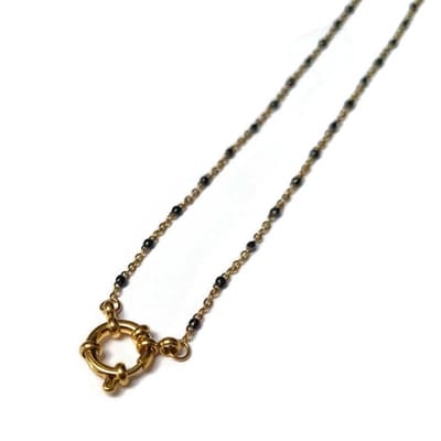 Aramat Jewels | Bedelketting | Stijlvolle Zwarte Emaille Bolletjes Ketting | 40 cm | |2mm | Staal | Volwassenen | Verkleurd niet