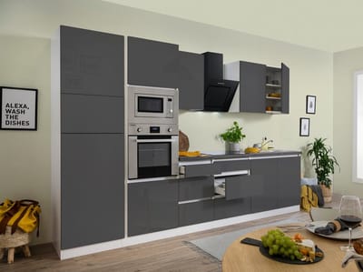 Goedkope keuken 335 cm - complete keuken met apparatuur Lorena - Wit/Grijs - soft close - keramische kookplaat - afzuigkap - oven - magnetron - spoelbak