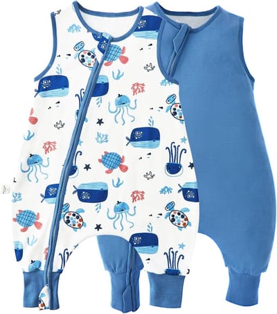 Baby Slaapzak met Benen 1.0 TOG, 100% Katoen, Zachte Slaapzak voor Peuters met Voeten, Blauw, Geschikt voor 4-6 Jaar, Ideaal voor Comfortabel Slapen