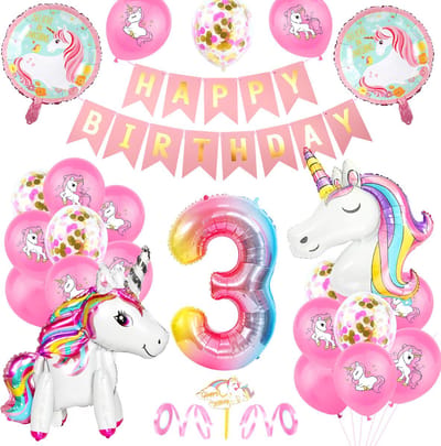 FeestmetJoep® Eenhoorn 3 jaar verjaardag versiering - Unicorn thema