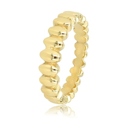My Bendel - Goudkleurige Design Ring met Ovaaltjes - Goudkleurige Ring - Ovaalvormige Details - Subtiele Elegantie - met Luxe Cadeauverpakking | Sieraden Voor Dames | Maat 16.00 Mm / Maat 50