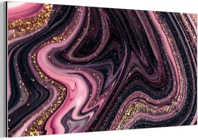 Wanddecoratie Metaal - Aluminium Schilderij Industrieel - Marmerlook - Roze - Paars - Goud - Luxe - Marmer - 120x60 cm - Dibond - Foto op aluminium - Industriële muurdecoratie - Voor de woonkamer/slaapkamer