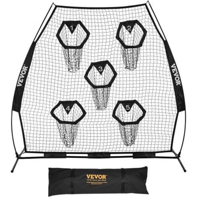 VEVOR Football Coach Werpnet Oefennet (2265 x 1060 x 2100 mm) met 5 doelvakken en draagbare opbergtas en riemen, Werpdoeltraining voor de nauwkeurigheid van quarterback-passes, zwart
