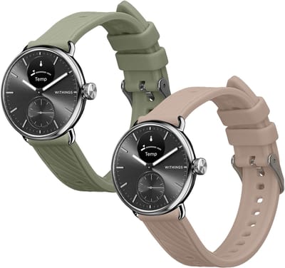 kwmobile 2x horlogebandjes geschikt voor Withings Scanwatch Light 37mm / Withings Scanwatch 2 38mm bandje - Smartwatch bandjes van TPU - Activity tracker horloge band in pastelgroen / oudroze