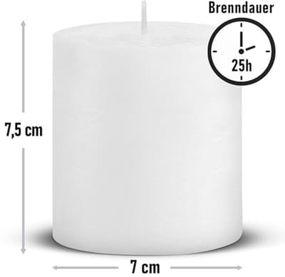 Set van 4 Rustieke Stompkaarsen 7x7,5 cm - Lange Brandduur - Decoratieve Tafeldecoratie voor Feesten en Evenementen - Wit