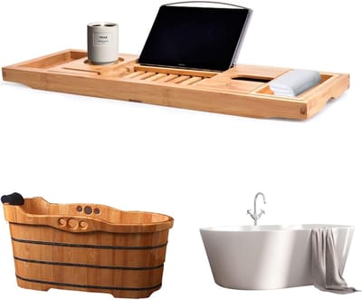 Uitbreidbare Bad Caddy met Tablet- en Wijnglashouder van Natuurlijke Bamboe, Antislip Badplank voor de Badkuip, Ideaal als Badaccessoire voor Nieuwe Huizen en Moederdag, Geschikt voor de Meeste Badkuipen