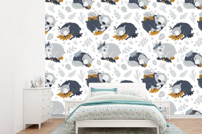 Behang - Fotobehang Patroon - Kinderen - Jongens - Dieren - Slapen - Breedte 360 cm x hoogte 260 cm