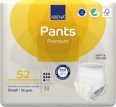 ABENA Pants Premium S2 - 16x Absorberend Broekje, te Dragen als Gewoon Ondergoed - Voor het Verlies van de Hele Blaasinhoud en (Dunne) Ontlasting - Heupomvang 60-90 cm - Absorptie 1900 ml