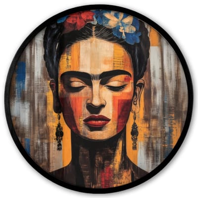 Poster in lijst Rond - Fotolijst 40x40 cm - Posters - Portret - Vrouw - Bloemen - Ronde posterlijst zwart - Decoratie - Wanddecoratie woonkamer - Muurdecoratie slaapkamer