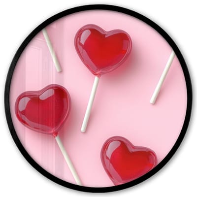Poster in lijst Rond - Fotolijst 40x40 cm - Posters - Lollies - Hartjes - Roze - Ronde posterlijst zwart - Decoratie - Wanddecoratie woonkamer - Muurdecoratie slaapkamer
