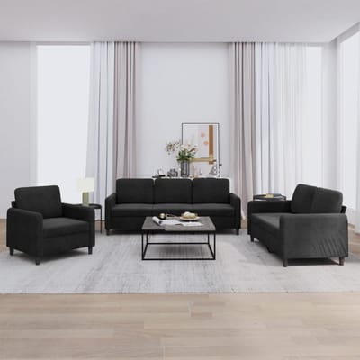 vidaXL - 3-delige - Loungeset - fluweel - zwart