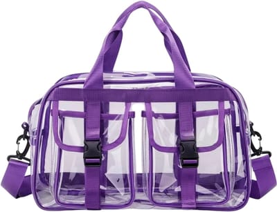 Transparante PVC Reistas met Rits – Grote Capaciteit Schoudertas, Reistas Dames met Ruime Opbergruimte, Casual Handtas voor Vakantie, Sport en Dagelijks Gebruik - Paars