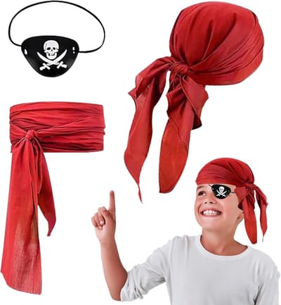 Piratenkostuum Accessoires Set met Sjaal, Hoofdband en Hoofddoek voor Carnaval, Feestjes en Verkleedpartijen