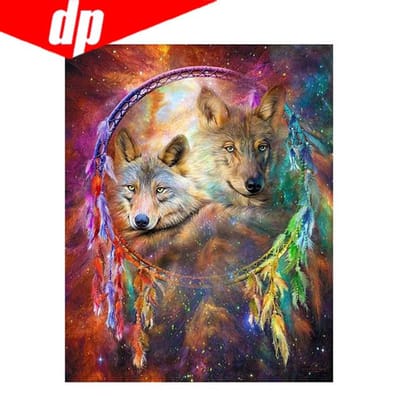 Broderie Diamant Loup 5D DIY Peinture Diamant Point de Croix Image Diamant Rond Complet 20X30 beige