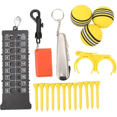 6-in-1 golfaccessoiretas van PU-leer met tees, scorebord, divot tool, balklem en borstel. Opbergtas voor golfbenodigdheden, ideaal als cadeau. geel