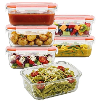Lock&Lock Glazen vershoudbakjes - Meal prep bakjes glas - Ovenschaaltjes met deksel - 740 ml - Luchtdicht - BPA vrij - PFAS vrij - Borosilicaatglas - Bewaarbakjes - Vershoudbakjes glas - 1 persoons ovenschaal - Set van 6 stuks