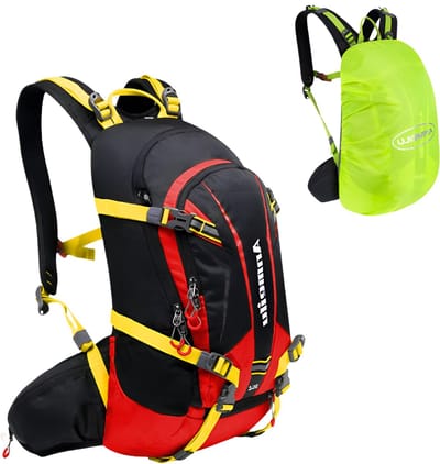 CarryQuest® - 20L Fietsrugzak Schoudertas - Duurzame Nylon Hydratatierugzak met Regenhoes, Rugventilatie, Front-/Toploader & 47x28x16 cm - Rood
