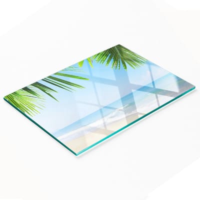 Decoratieve glazen snijplank voor in de keuken, tropisch strandmotief, 80x52 cm