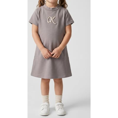 Calvin Klein Girls Metallic Print Ls Dress Mourning Dove Taglia: 8 | Abbigliamento da Notte Outlet | Unisex