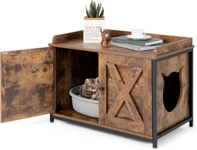 COSTWAY Kattenkast, kattentoilet, kattenhuis met 2 deuren en ingang, kattenmand, kattenbak, kast, voor katten, honden, huisdier, huisdier, bijzettafel, kattenmeubel, vintage bruin