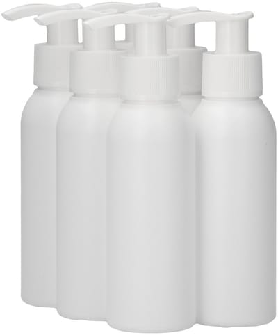 6 x 100 ml ronde fles HDPE wit + Zeepfles Dispenserpomp wit - BPA Vrij - Niet Breekbaar - Plastic Flesjes Navulbaar - Met Dop - Lege Flessen - 6 stuks