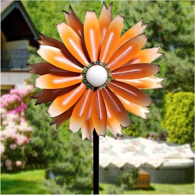 Windspinner Metaal - Tuin Decoratie - Buitenruimte Verfraaien - 360 Graden Draaibaar - 59 Inch Hoog - Oranje