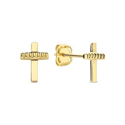 New Bling - 9NBG-0885 - 14K geelgouden Oorknoppen – Kruis – Dames Oorbellen
