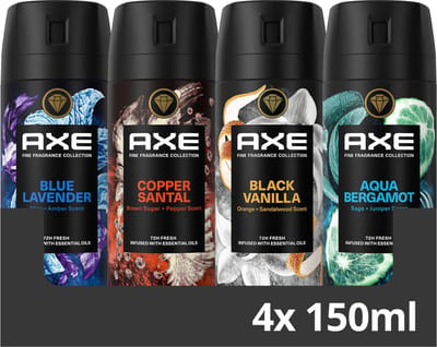 AXE Fine Fragrance Collection Mixset - Deodorant Bodyspray - voor effectieve bescherming met een onweerstaanbare geur - 4 x 150 ml