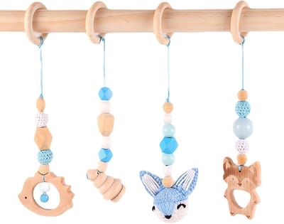 Baby Speelboog Set van 4 Stukken, Houten Gym voor Baby's, Activiteitenboog, Speelgoed voor Jongens en Meisjes, Geschikt vanaf 0 Maanden, Blauw