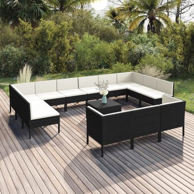 vidaXL - 14-delige - Loungeset - met - kussens - poly - rattan - zwart