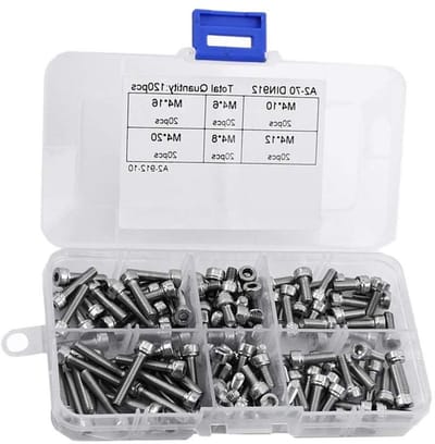 Complete Set van 120 Stuks M4 Allen Bouten - DIN912, RVS 304, Volledige Draad, Diverse Lengtes en Kleuren