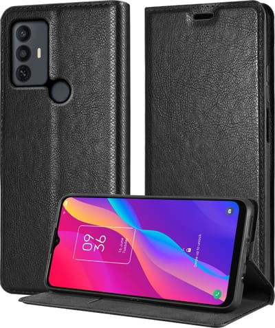 Cadorabo Hoesje geschikt voor TCL 30E / 30SE / 305 in ZWARTE NACHT - Beschermhoes met magnetische sluiting, standfunctie en kaartvakje Book Case Cover Etui