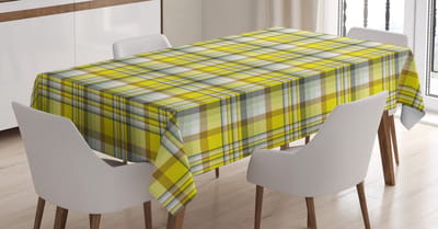 New Bed Grijs Geel Levendig Madras Ruitpatroon Rechthoekig tafelkleed voor eetkamer en keuken, zeer duurzaam 140 cm B x 240 cm L