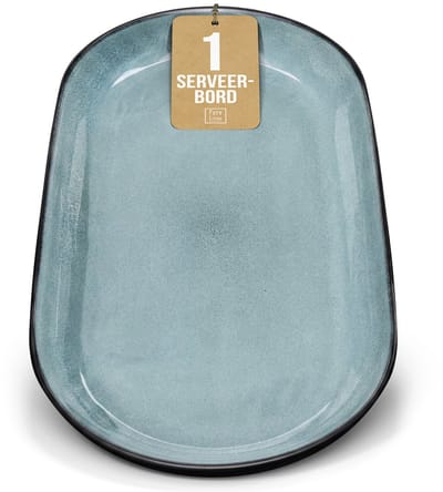 Pure Living Ibiza Dark Ovale Serveerschotel - 38 x 19 cm - Grijsblauw - Aardewerk - Vaatwasserbestendig - Magnetronbestendig